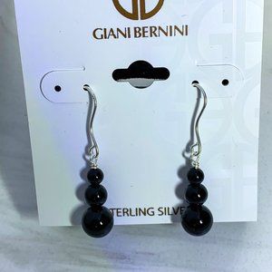 Sterling silver onyx 3 ball tear drop earrings